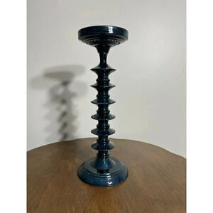 Anthropologie Teal metal enamel extra large‎ candlestick holder